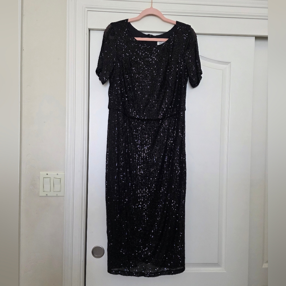 Unique Vintage Black Sequin Wiggle Dress - Picture 3 of 17